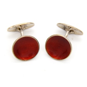 Retro 1940s Norwegian Sterling Silver Red Enamel Cufflinks Scandinavian Art Deco Wedding Men Gifts Fathers European Fashion Jewelry