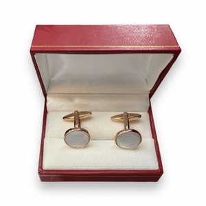 Rose Gold Plate and Mother of Pearl Pair of Cufflinks with Gift Presentation Box