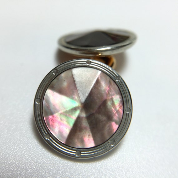 Art Deco Krementz Gold and Abalone with Platinum … - image 2