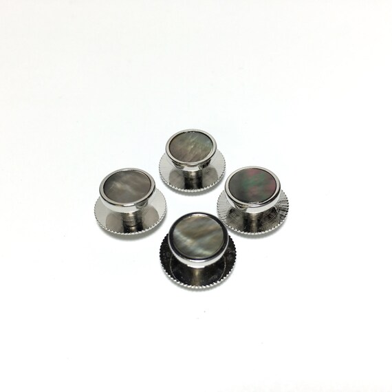 Chrome and Abalone Tuxedo Stud Set and Matching C… - image 2