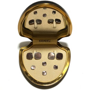 Krementz Art Deco Abalone with Platinum Inlay Rims and Gold Tuxedo Stud Set with Matching Cufflinks in Original Box