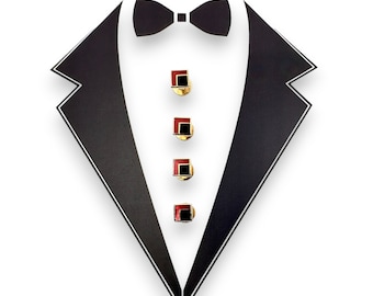 Vintage Tuxedo 4 Onyx and Red Enamel Shirt Stud Set Wedding Gifts, Groomsmen's Gift,