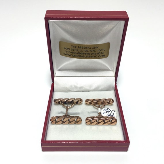 Heavy 14K Gold Double Sided Chain Cufflinks in Box, Circa 1940's