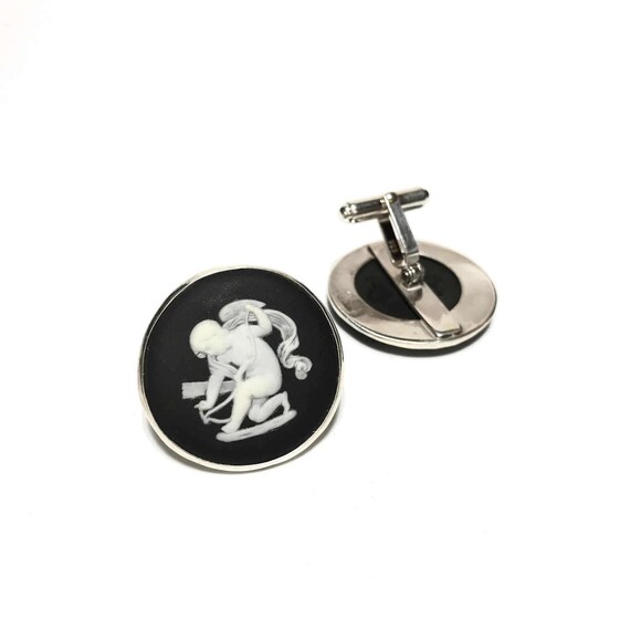 Vintage Wedgwood Jasperware Cameo Sterling Silver Cufflinks With