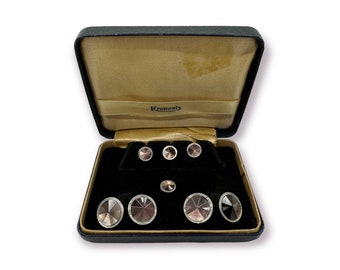 Art Deco Krementz Gold Filled and Abalone Shell 4 Tuxedo Shirt Studs with Matching Double Sided Cufflinks in Original Box 1930's