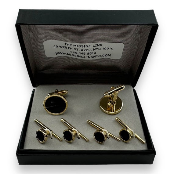 Gold and Onyx Tuxedo Shirt Studs with Matching Cufflinks Wedding Gifts,  Groomsmen's Gift