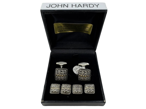 Boutons De Manchette Smoking John Hardy - Or 18k Et Argent Sterling 925 - Clous à Points Ronds - Occasion