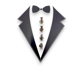 Vintage Tuxedo 4 Silver and Red Enamel Shirt Stud Set Wedding Gifts, Groomsmen's Gift,