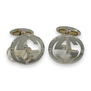 Gucci Cufflinks GG Logo Interlocking G Sterling Silver 925 in Gift Box, Wedding Gifts, Mens Accessories, Fathers Day