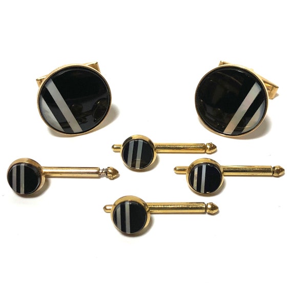 Vintage Art Deco 14k Gold and Onyx with Mother Of… - image 1