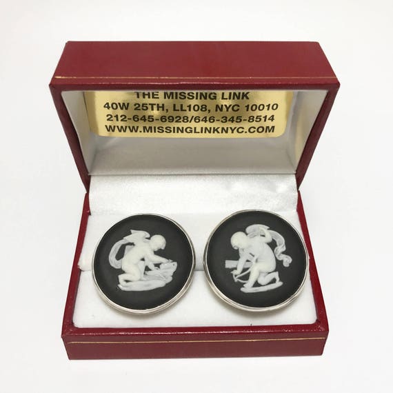 Vintage Wedgwood Jasperware Cameo Sterling Silver Cufflinks With