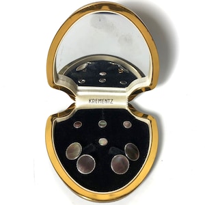 Krementz Art Deco Gold and Abalone with Platinum Inlay Rims Tuxedo Stud Set with Matching Cufflinks in Original Box