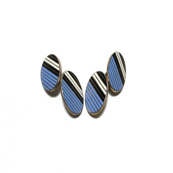 Boutons De Manchette Vintage En Argent Sterling - Tri-colore (3 Couleurs) - Occasion Bon état