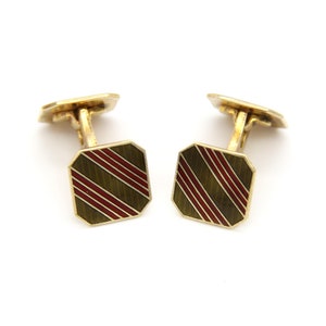 Retro 1940s Norwegian Gold Sterling Silver Red Enamel Cufflinks Scandinavian Art Deco Wedding Men Gifts Fathers European Fashion Jewelry