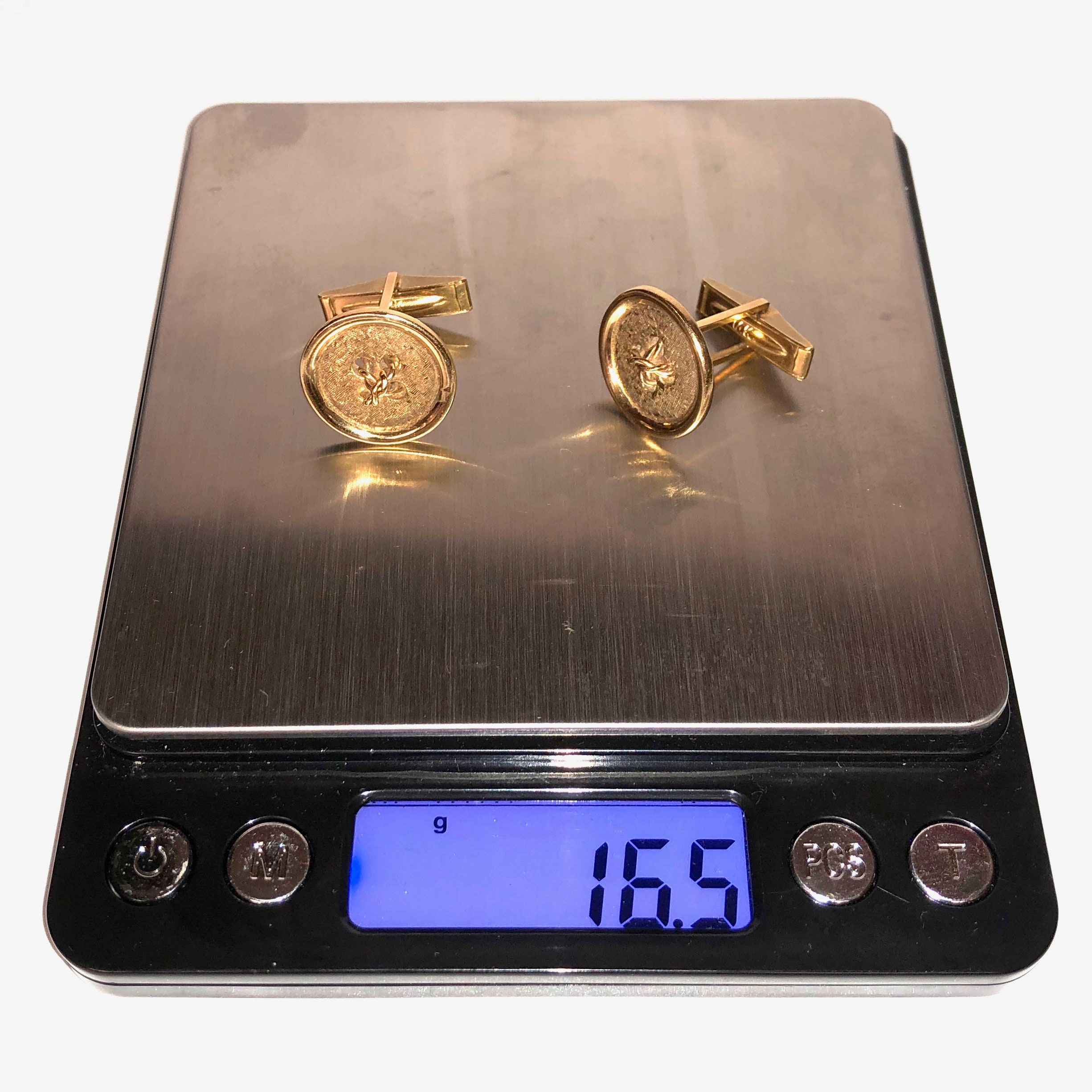 Boutons De Manchette Anciens En Or 14 Carats Avec Monogrammes - 10,4 Grammes