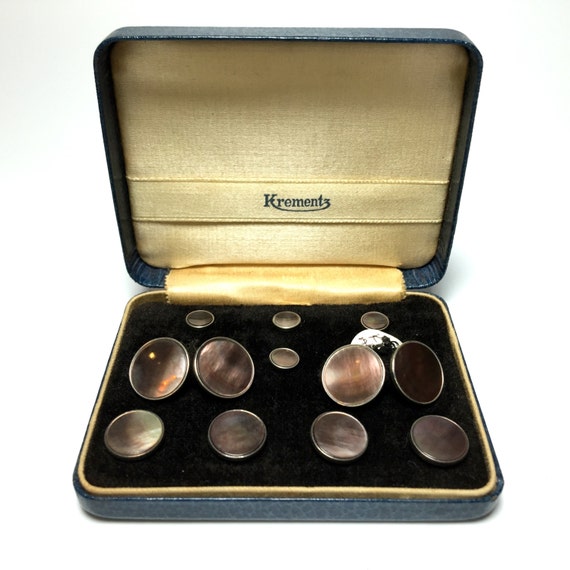 Art Deco Krementz Gold and Abalone with Platinum … - image 1
