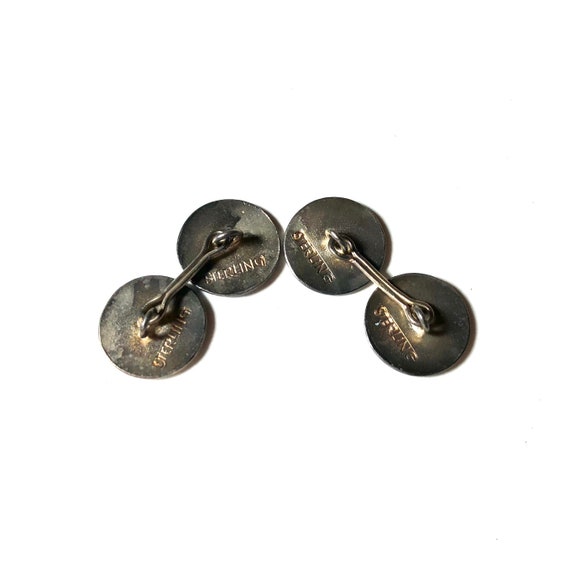 Paire De Boutons De Manchette Anciens En Argent Massif 800 - Style Art Déco
