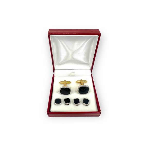 Onyx and Gold Cufflinks with Matching Stud Set Co… - image 1