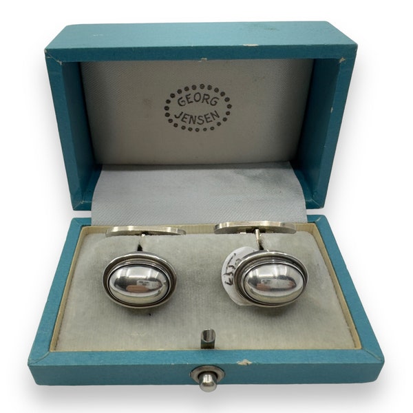 1950's Georg Jensen Denmark Sterling Silver .925 and Hematite No. 44B Cufflinks, Weight 14grams In Original Presentation Box Formal Gifts