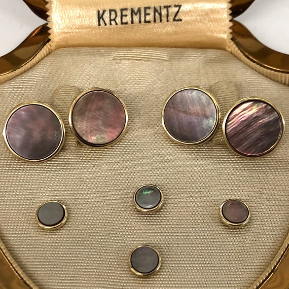 Krementz Art Deco Gold and Abalone Tuxedo Stud Se… - image 2