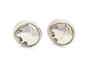 1950s Georg Jensen Sterling Silver Cougar Cufflinks, Vintage Denmark
