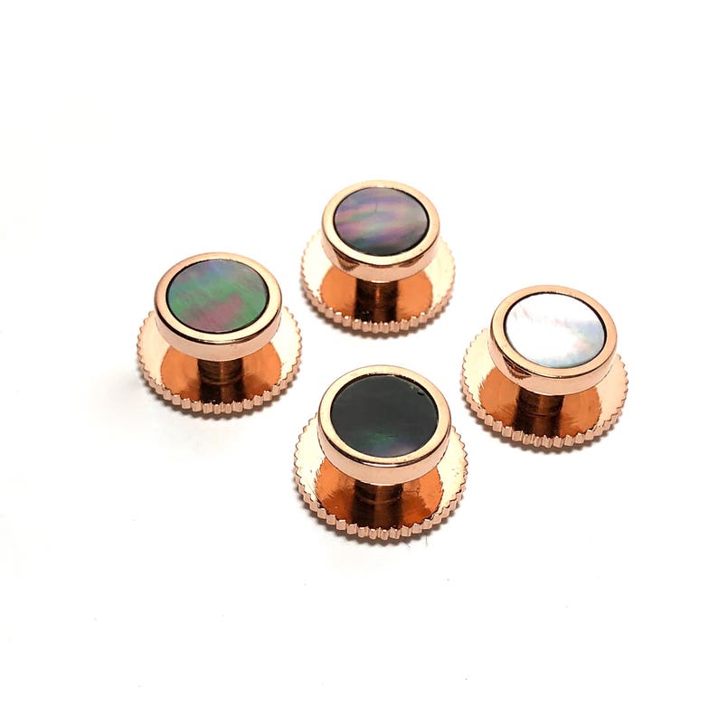 Wedding Gifts Rose Gold Tuxedo 4 Abalone Shirt Stud Set With Screw Backs Groomsmen/'s Gifts,