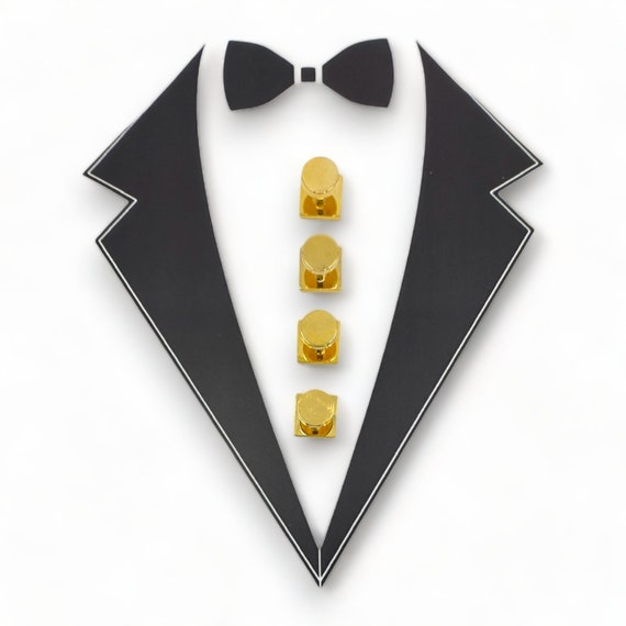 Vintage Tuxedo 4 Enamel And Onyx Shirt Stud Set W… - image 4