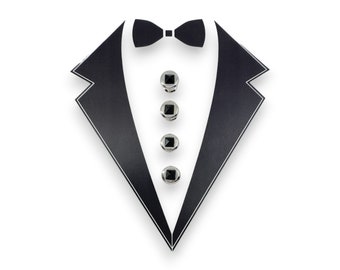 Vintage Chrome and Faceted Onyx 4 Tuxedo Shirt Stud Set In Gift Box, Wedding Gifts, Groomsmen's Gift, Father's Day
