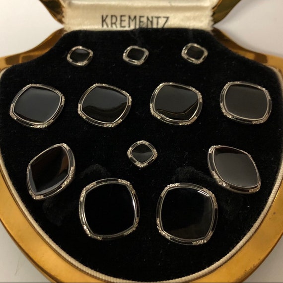 Krementz Art Deco Gold FIlled with Black Enamel a… - image 2