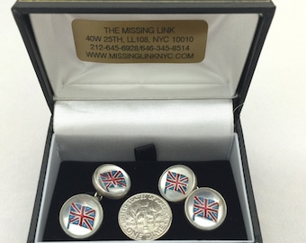 Vintage Sterling Silver Union Jack Cufflinks, Reverse Carved British Flag