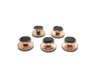5 Rose Gold Plate Screw Back Onyx Shirt Studs Wedding Gifts, Groomsmen&#39;s Gifts,