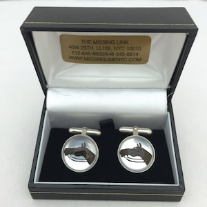 Vintage Reverse Carved Hand Painted Glass Horse Head Eseex Crystal Style Sterling Silver Cufflinks with Box