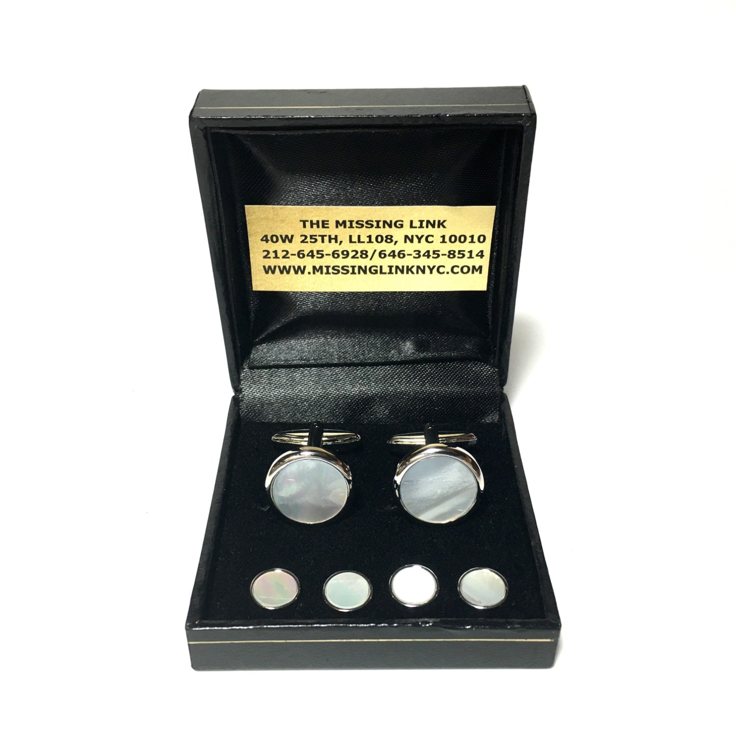 Mother of Pearl Tuxedo 4 Stud Set and Matching Cufflinks With Box Etsy