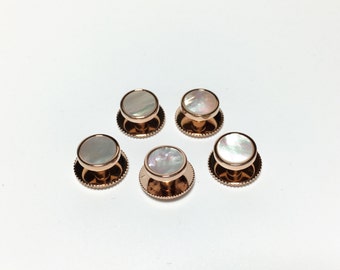 Rose Gold Tuxedo 5 Mother of Pearl Shirt Stud Set With Screw Backs, Wedding Gifts, Groomsmen&#39;s Gifts,
