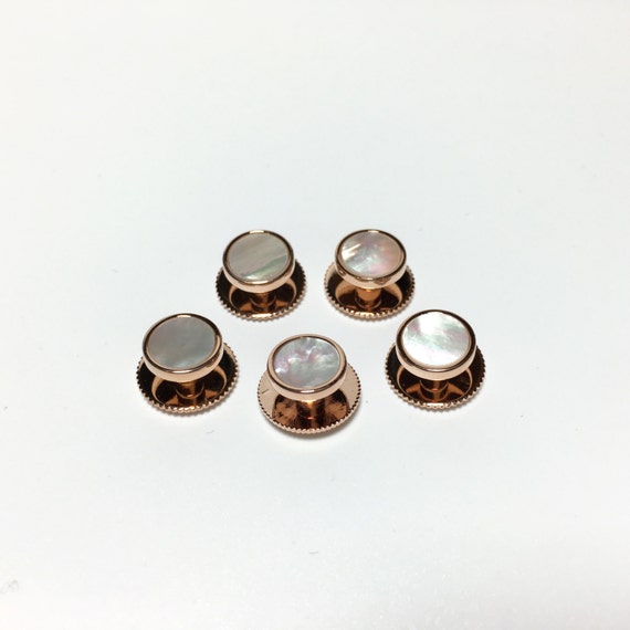 Rose Gold Tuxedo 5 Mother of Pearl Shirt Stud Set… - image 1