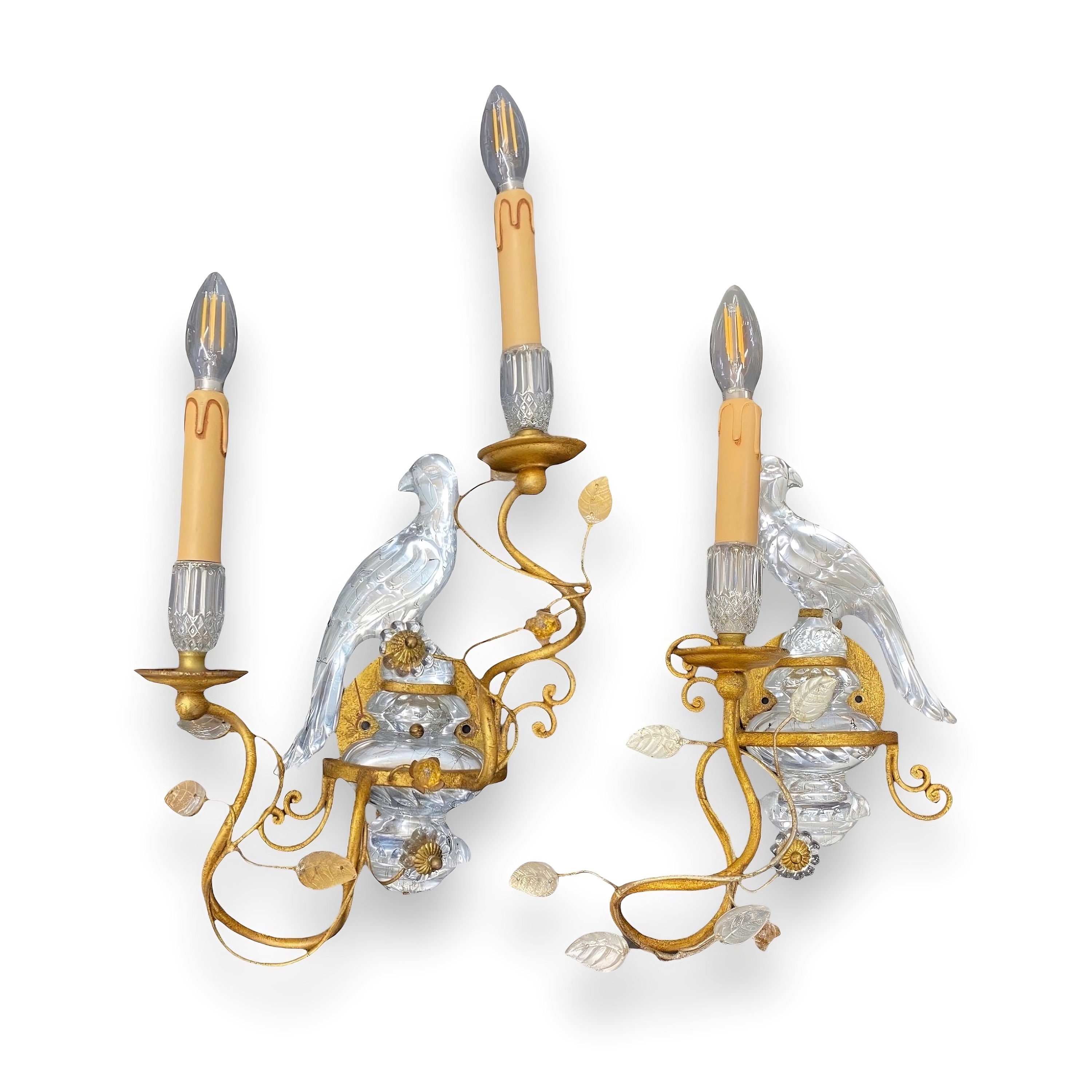 Art Deco 1930s-40s Pair of Maison Bagues French Crystal Parrot and