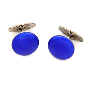 Retro 1940s Norwegian Sterling Silver Blue Enamel Cufflinks Scandinavian Art Deco Wedding Men Gifts Fathers European Fashion Jewelry