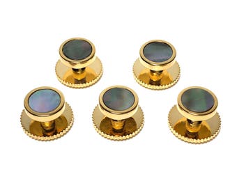 Gold Filled Tuxedo 5 Abalone Shirt Stud Set with Screw Backs, Wedding Gifts, Groomsmen&#39;s Gifts,