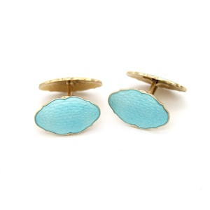 Retro 1940s Norwegian Gold Sterling Silver Blue Enamel Cufflinks Scandinavian Art Deco Wedding Men Gifts Fathers European Fashion Jewelry