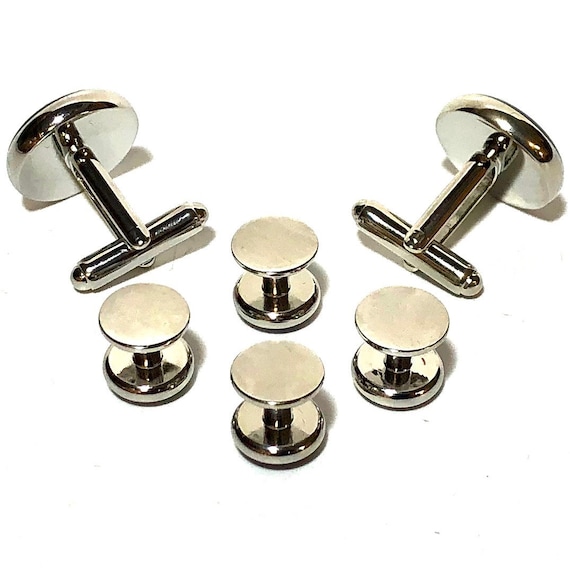 Vintage Deco Chrome and Blue Enamel Tuxedo Stud S… - image 3