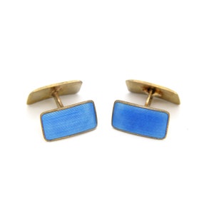 Retro 1940s Norwegian Gold Sterling Silver Blue Enamel Cufflinks Scandinavian Art Deco Wedding Men Gifts Fathers European Fashion Jewelry