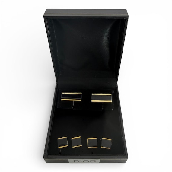 Vintage Christian Dior Gold Plate & Onyx Cufflink Set, 1960s