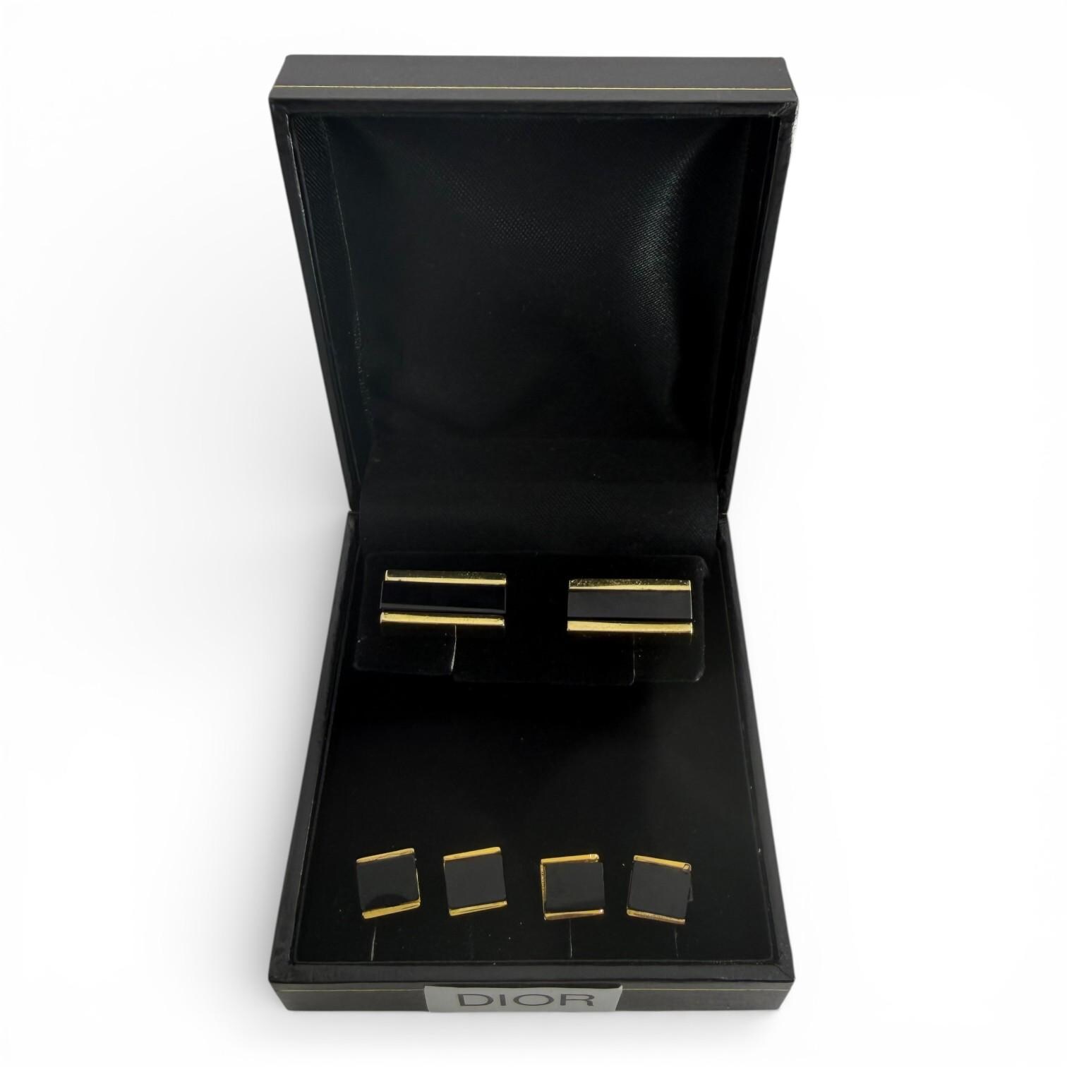 Vintage Christian Dior Gold Plate & Onyx Cufflink Set, 1960s