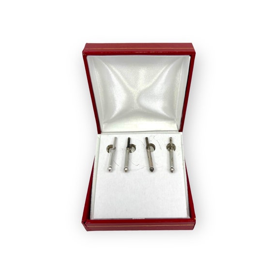 Chrome & Red Ruby Art Glass Button Style Cufflink… - image 2