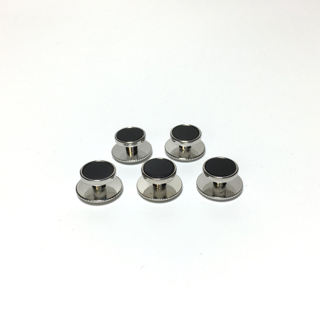 Silver and Onyx 5 Tuxedo Shirt Stud Set Etsy