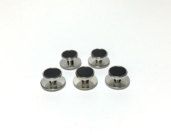 Silver and Onyx 5 Tuxedo Shirt Stud Set