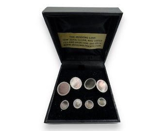Krementz Art Deco 1930s Gold-Plated and Smoke Mother of Pearl  4 Tuxedo Shirt Studs with Double Sided Cufflinks in Original Presentation Box