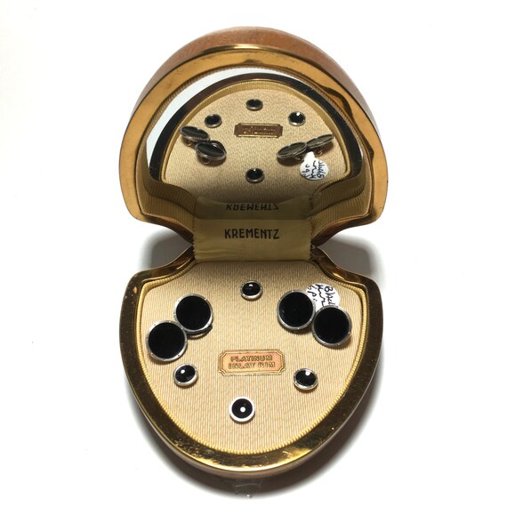 Art Deco Krementz Black Enamel Tuxedo 4 Stud Set … - image 1
