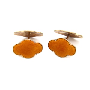 Retro 1940s Norwegian Gold Sterling Silver Orange Enamel Cufflinks Scandinavian Art Deco Wedding Men Gifts Fathers European Fashion Jewelry