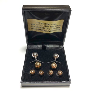 Vintage Art Deco Gold Filled Barbells American Unisex Mens Women&#39;s 6 Piece Stud Set with Matching Cufflinks, Mens Gift&#39;s, Wedding Gift&#39;s
